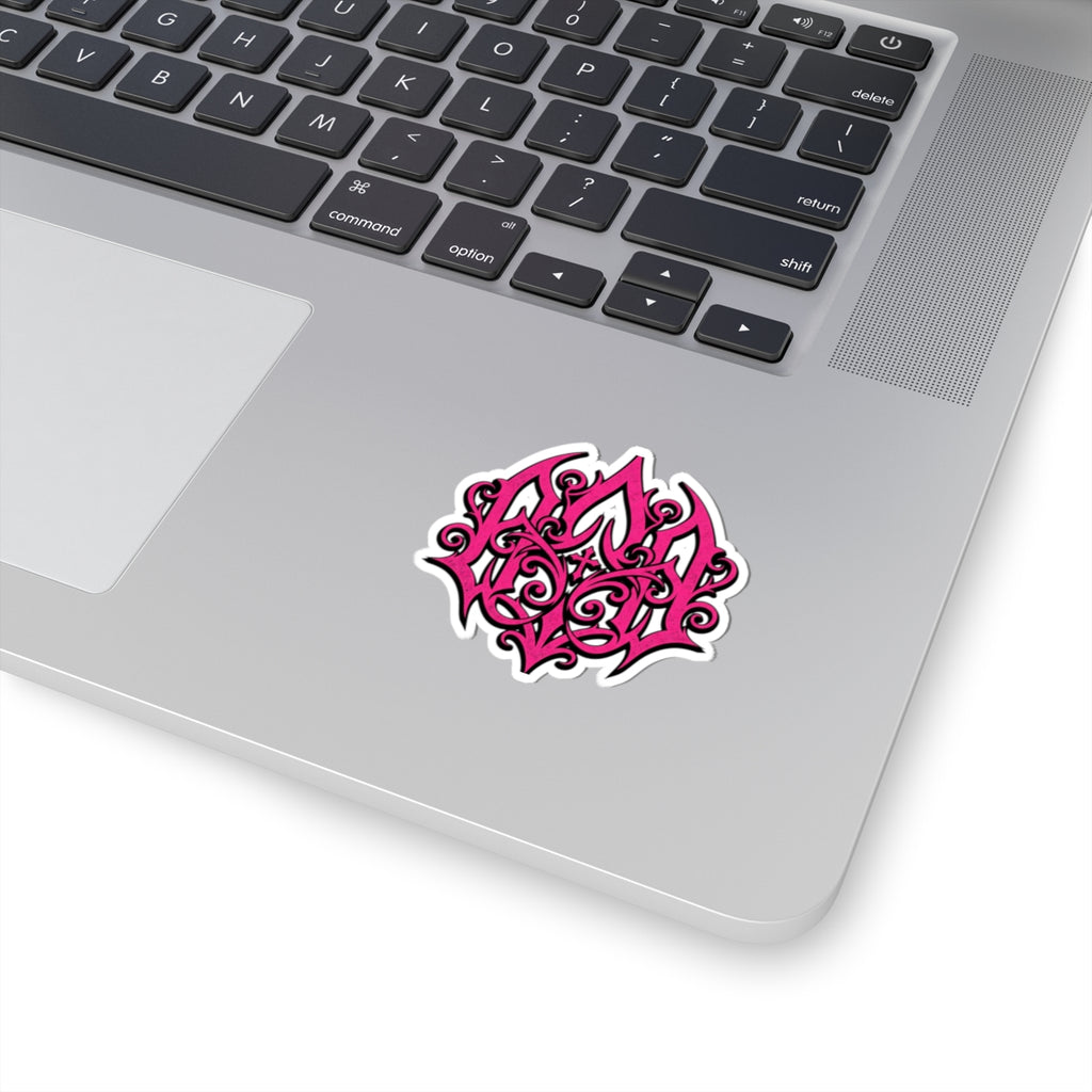 Pink Ornate Monogram Sticker — Kiss-Cut Decorative Laptop Decal